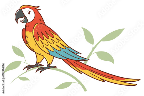 A colorful parrot bird perched on a branch