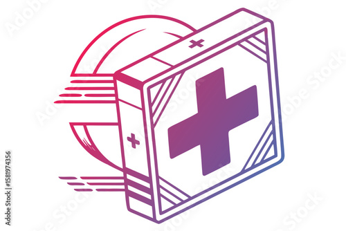 Modern illustration of a medical first aid kit with a plus symbol