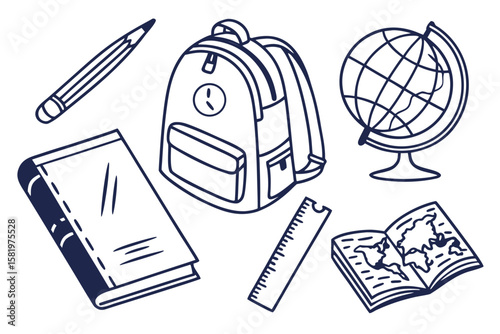 School supplies arranged for learning and education