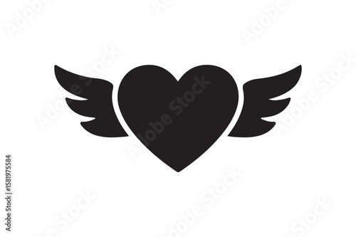 Heart with Wings icon silhouette vector with white background
