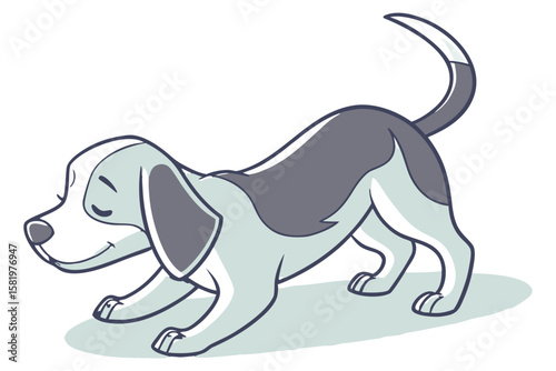 A cartoon dog in a playful pose isolated on white