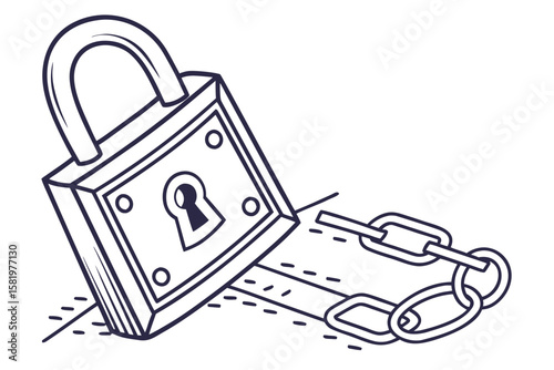 A vintage lock with a chain and keyhole