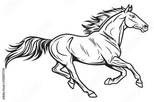 A powerful horse galloping with its mane and tail flowing