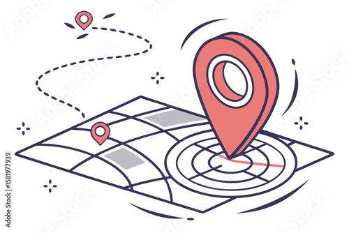 A map with pins showing a travel route and destination