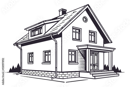 A traditional house with a pitched roof and chimney
