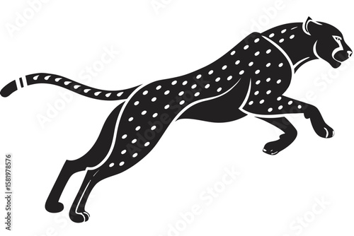 Black cheetah illustration in a dynamic running pose