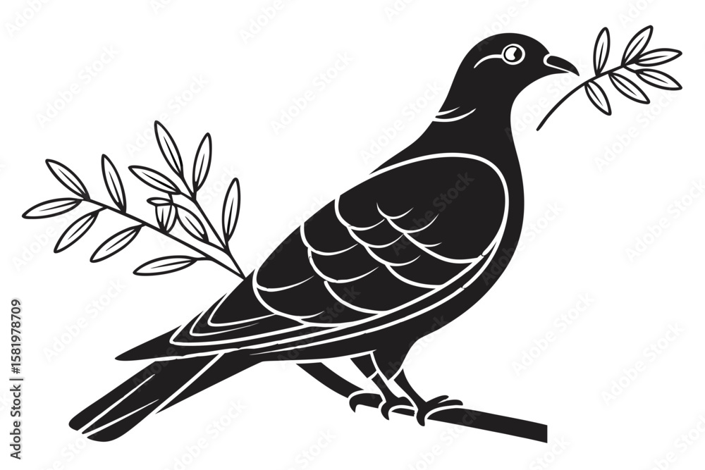 Fototapeta premium A dove with an olive branch symbolizes peace and hope