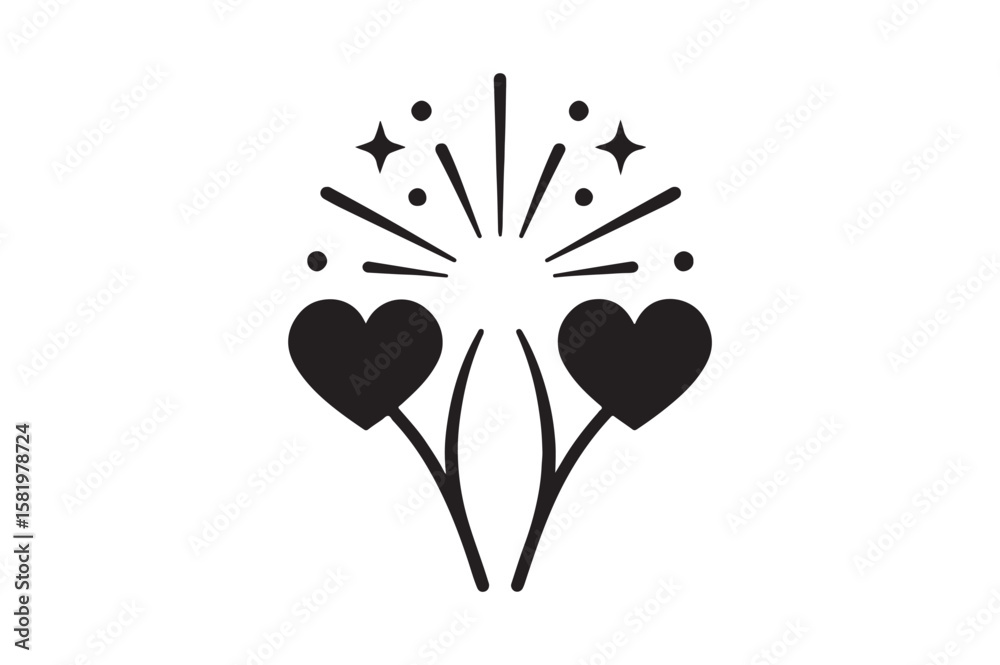 Obraz premium Romantic Fireworks icon silhouette vector with white background