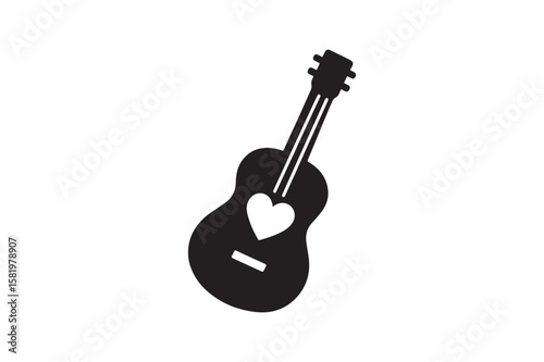 Romantic Guitar icon silhouette vector with white background