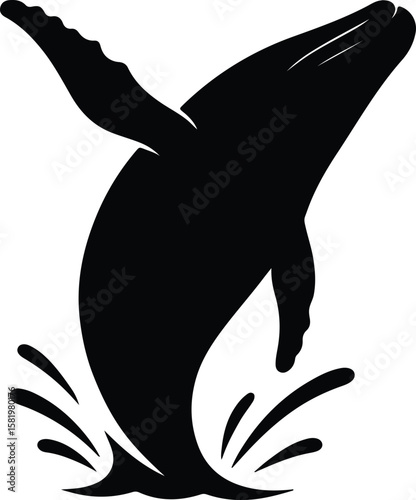 Silhouette humpback whale breaching ocean water surface Vector Illustrator