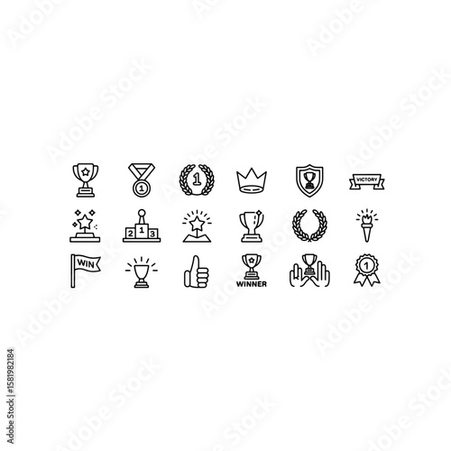 Sleek Outline Award Icons: Victory, Achievement, and Success Line Art Collection