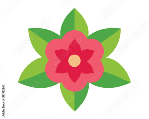 A cute pink flower with green leaves blooms brightly Ai Generated