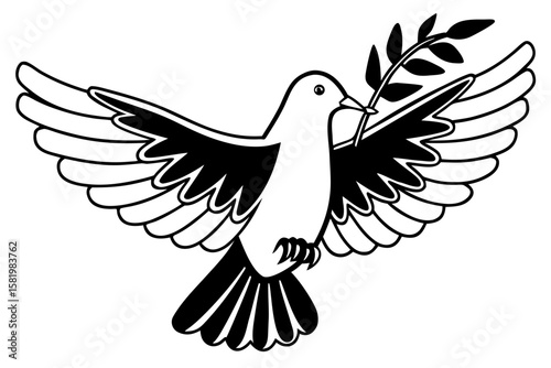 Dove bird carrying an olive branch in its beak