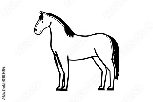A simple illustration of a pinto horse standing in profile on a white background