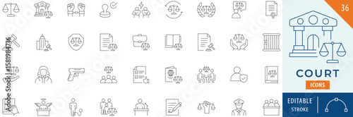 Court icon collection set. Editable stroke.
