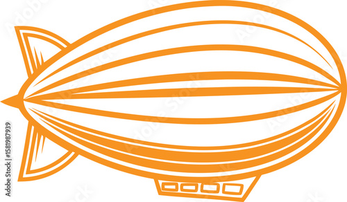Orange zeppelin airship with fins and gondola illustration blimp dirigible