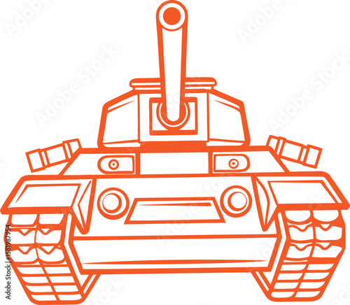 Orange outline of a military tank viewed from the front vehicle army
