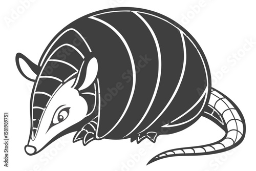 Stylized black and white armadillo illustration