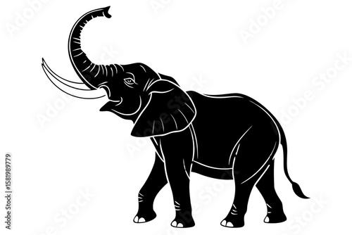 Elephant with its trunk raised in the air