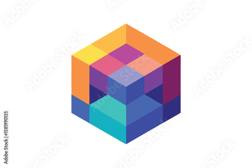 A vibrant isometric cube with a colorful and geometric design isolated on white background Ai Generated