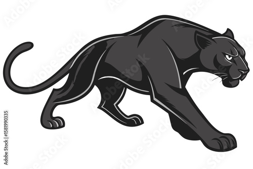 A sleek black panther crouches, ready to pounce