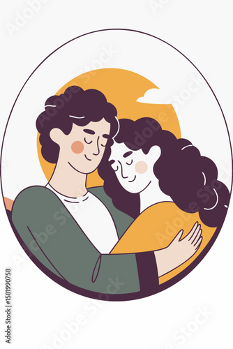 Circular icon of couple hugging with soft shadows