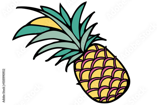 A vibrant illustration of a whole pineapple on a white background