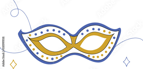 Elegant black masquerade mask design for festive occasions and celebrations with classic typography elements