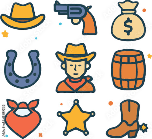cowboy hats icon set