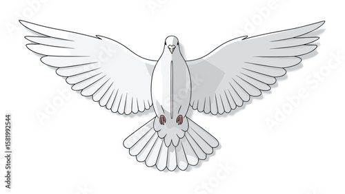 Elegant white dove illustration, peaceful bird graphic for creative projects and symbolic designs