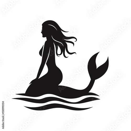 Mermaid Silhouette on Waves – Fantasy Sea Woman Vector Art