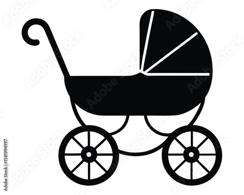 A classic black baby stroller icon isolated on white background Ai Generated