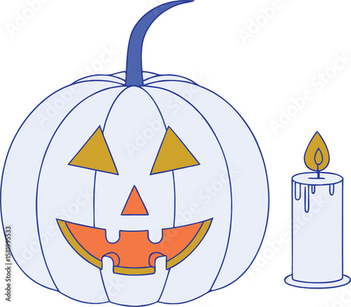 A festive carved pumpkin with a friendly face glowing warmly against a clean white backdrop perfect for seasonal celebrations and decorations