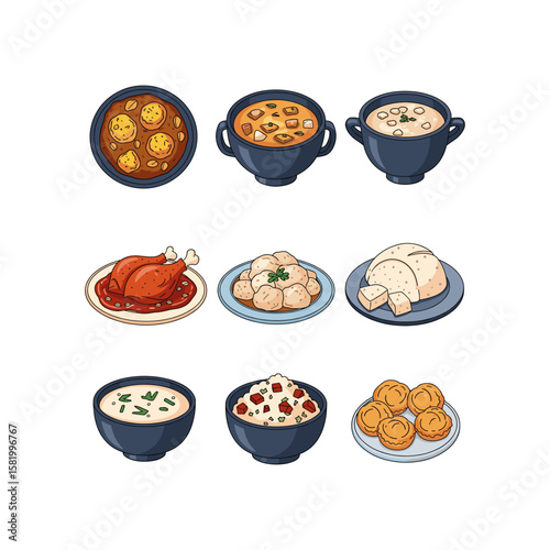 Soup variants Flat Vector illustration 