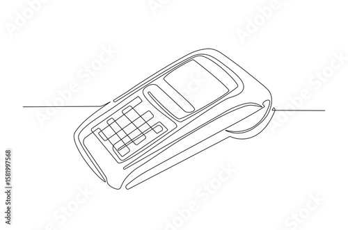 EDC payment device in continuous one line drawing. Single line art illustration of payment POS terminal.
