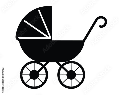A simple black baby stroller icon isolated on white background Ai Generated