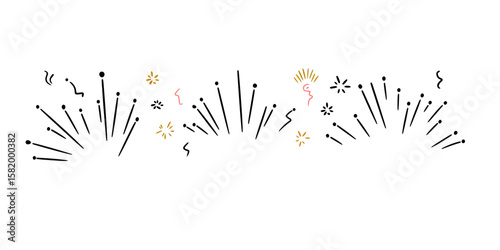 Hand drawn confetti burst lines with spark stars and swirling rays celebration explosion in minimalist flat vector style decorative element for festive design