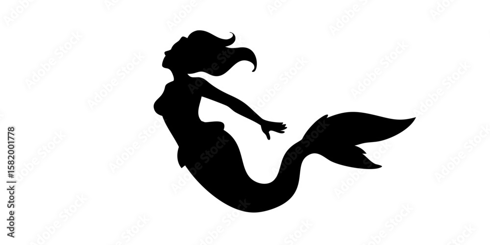 Obraz premium Floating Mermaid Silhouette Art – Elegant Sea Fantasy Vector