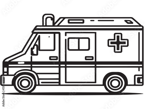 Emergency ambulance vehicle icon in line vector art