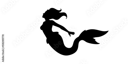 Floating Mermaid Silhouette Art – Elegant Sea Fantasy Vector