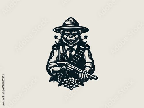 Vintage badge-style forest ranger mascot vector logo for wildlife protection agencies