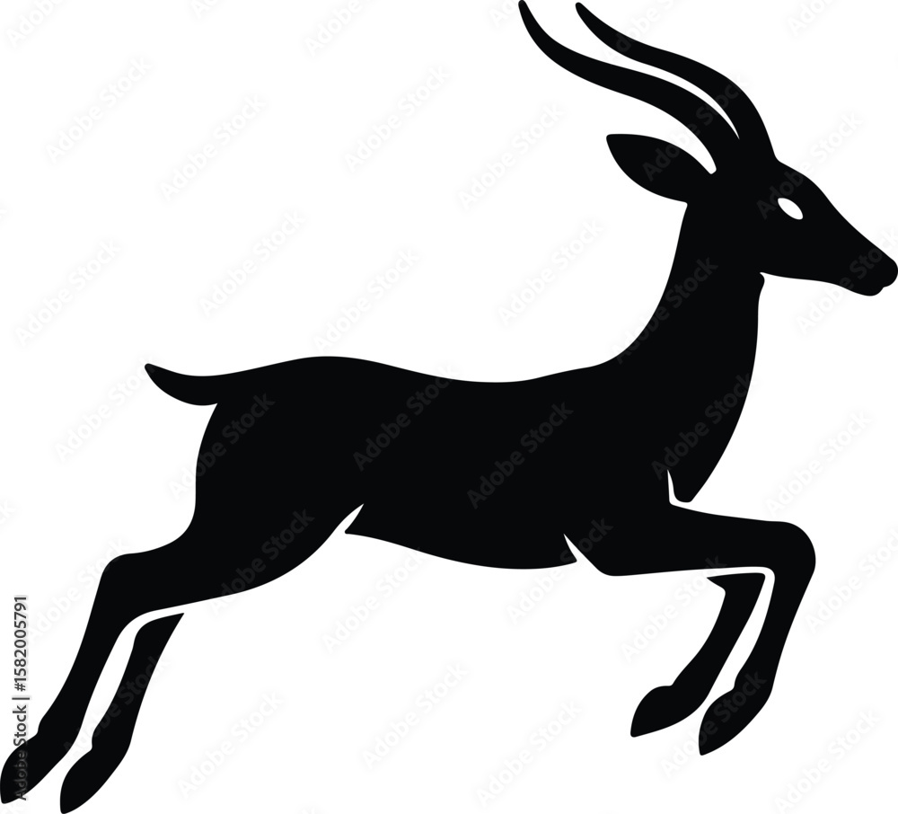 Fototapeta premium Silhouette springbok jumping isolated black antelope mammal vector illustrator
