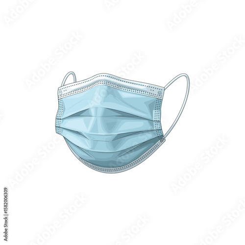 A detailed illustration of a light blue surgical face mask, isolated on white background.