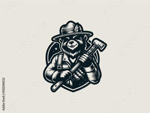 Vintage badge-style forest ranger mascot vector logo for wildlife protection agencies