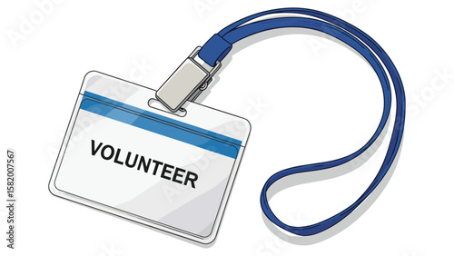 Volunteer Badge with Blue Lanyard Vector Illustration for Charity and Community Service Events
