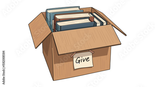 Illustration of Book Donation, Box Filled with Books for Giving Away Charity