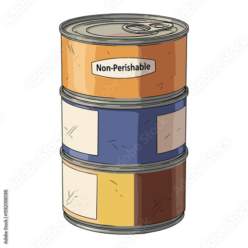 Stacked Canned Goods Illustration Ready for Emergency Preparedness and Food Supply Concept