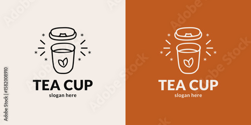 Trendy tea cup logo. Stylish design.