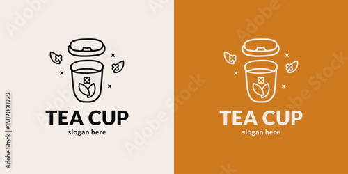 Modern tea cup logo. Elegant design.