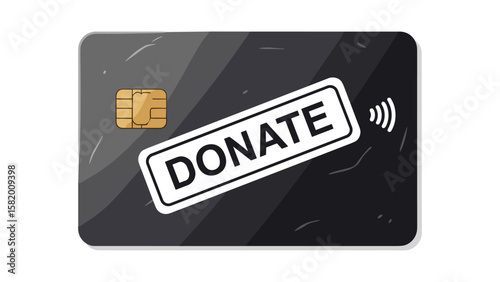 Modern contactless donation method concept, easy payment card with donate text and nfc symbol for